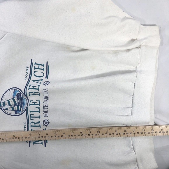 VTG Myrtle Beach South Carolina Sweatshirt Mens XL White Sailboat 90s Discolored - Picture 12 of 12